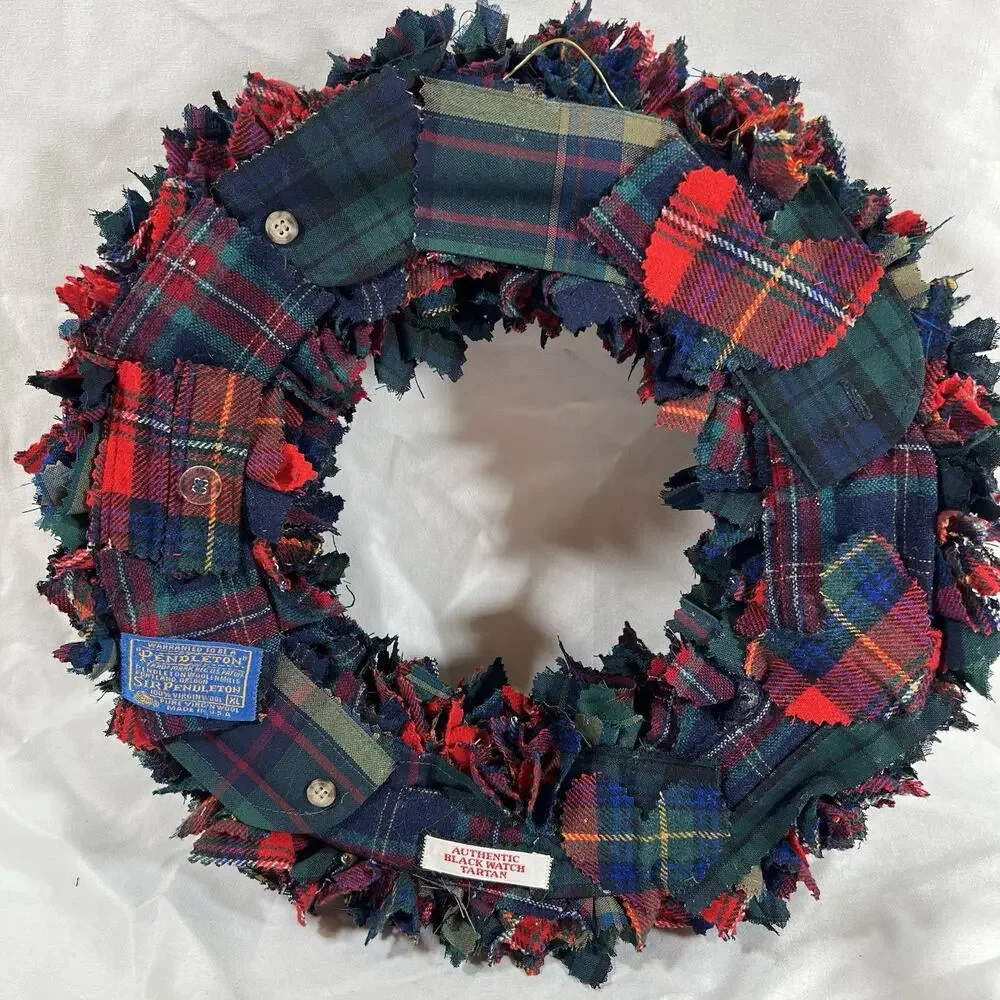 Vintage Pendleton 100% Wool Shirt Skirt made into Christmas Wreath Plaid Tartan